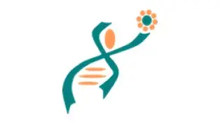 Logo des Friedreich-Ataxie Fördervereins e.V. Es zeigt eine stilisierte menschliche Figur in Form eines abstrahierten DNA-Strangs in Türkis, mit einem orangefarbenen Kopf und einem Arm, der eine orangefarbene Blume mit grünem Zentrum hält.